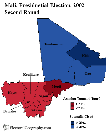 mali presidential election 2002 map second round