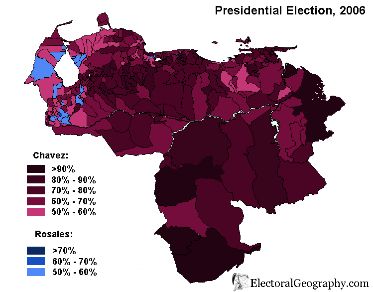 карта президентских выборов 2006-го года по муниципалитетам в Венесуэле