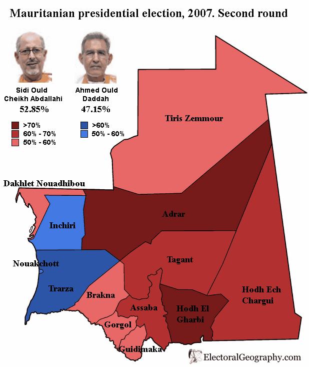 mauritania presidential election 2007 map second round