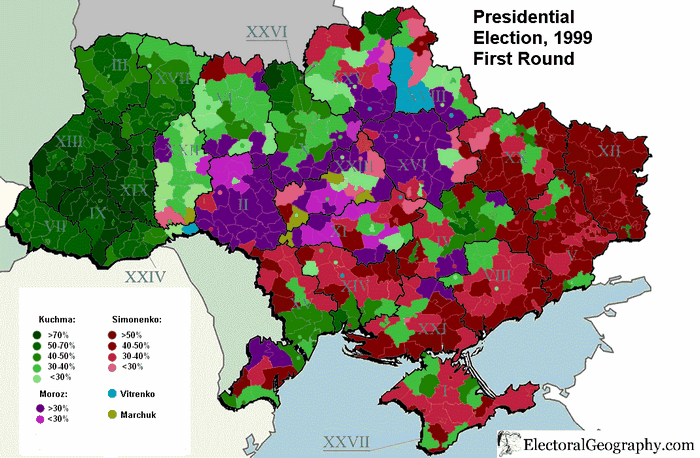 ukraine presidential election 1999 map rayons 