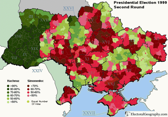 ukraine presidential election 1999 results rayons map