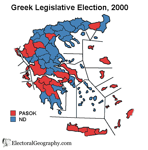 greece legislative election 2000 map