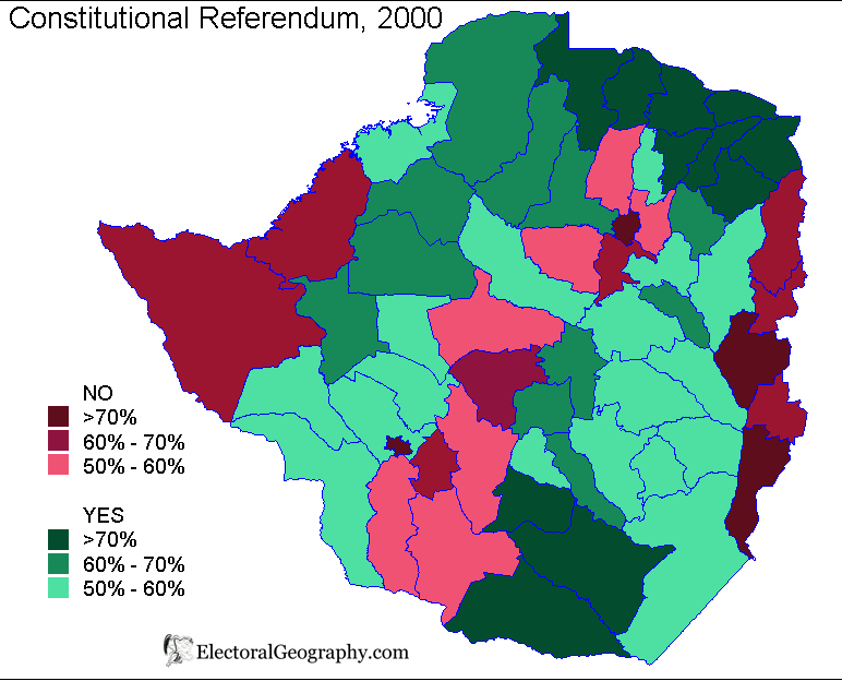 2000 zimbabwe constitutional referendum results map