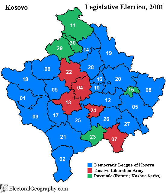 kosovo legislative election 2001 map