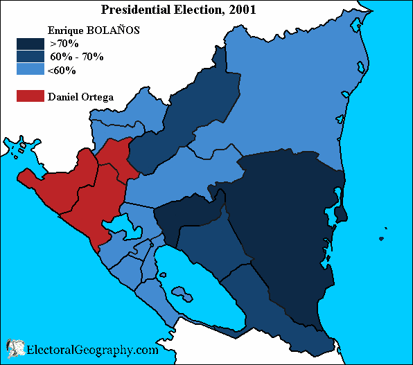Map of the presidential election in Nicaragua, 2001