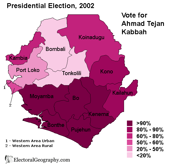 sierra leone presidential election 2002 map