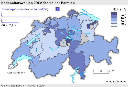 switzerland legislative election 2003 map fdp