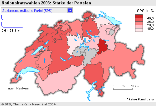 switzerland legislative election 2003 map sps