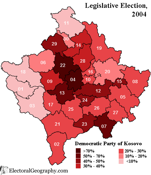 kosovo legislative election 2004 dpk map