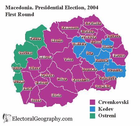 macedonia presidential election 2004 map first round