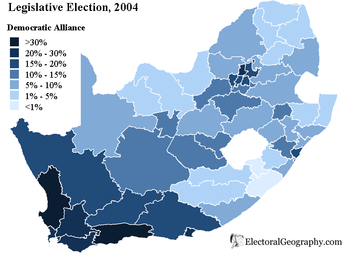 south africa legislative election 2004 democratic alliance map