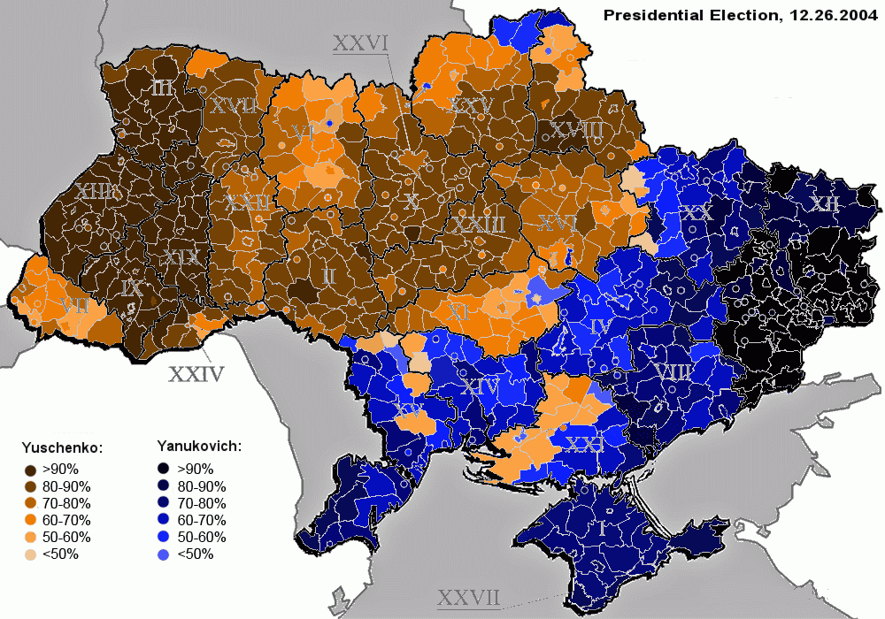 ukraine presidential election 2004 rayons map