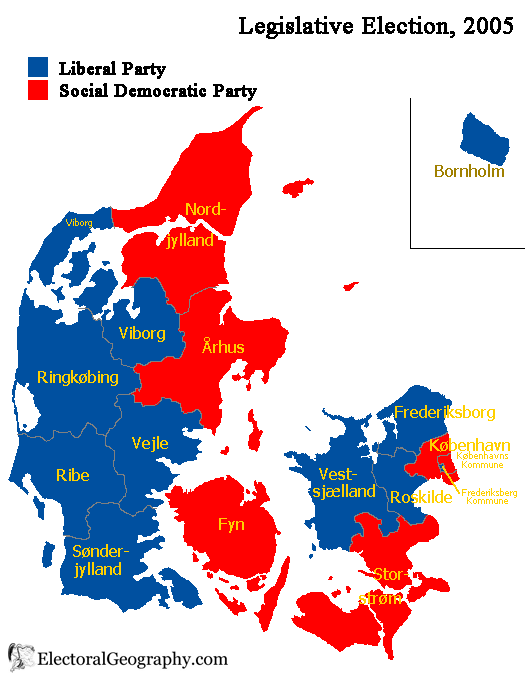 дания парламентские выборы 2005 карта