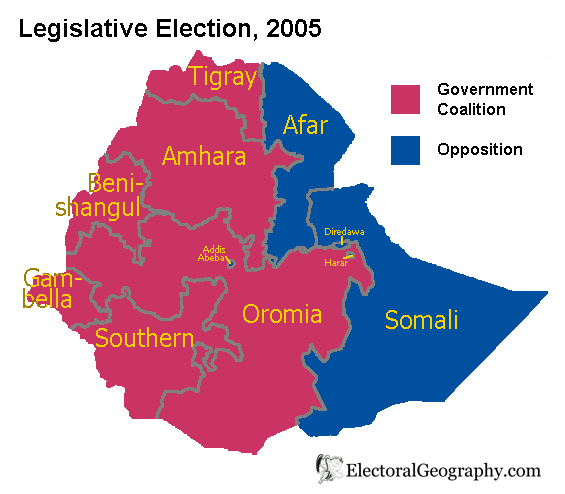 ethiopia legislatve election 2005 results map