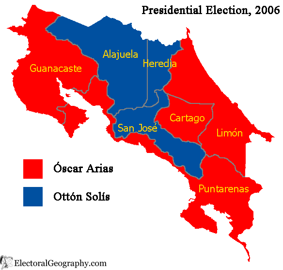 costa rica presidential election 2006 map