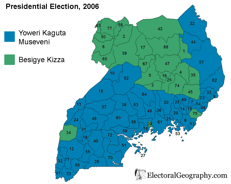 uganda presidential election 2006 map