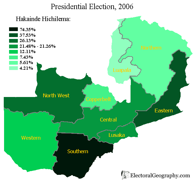 election map of Zambia 2006 hichelema