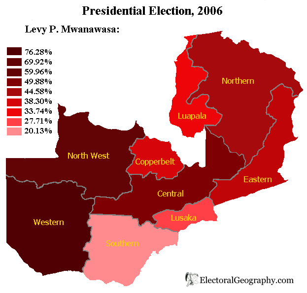 election map of Zambia 2006 mwanawasa