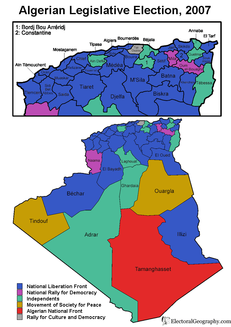 алжир парламентские выборы 2007 карта результаты