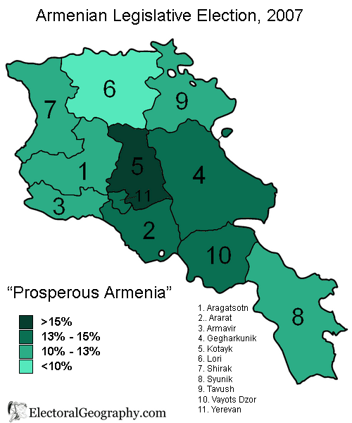 armenia legislative election 2007 map prosperous armenia