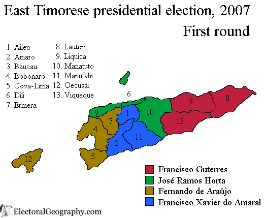 east timor presidential election 2007 map first round