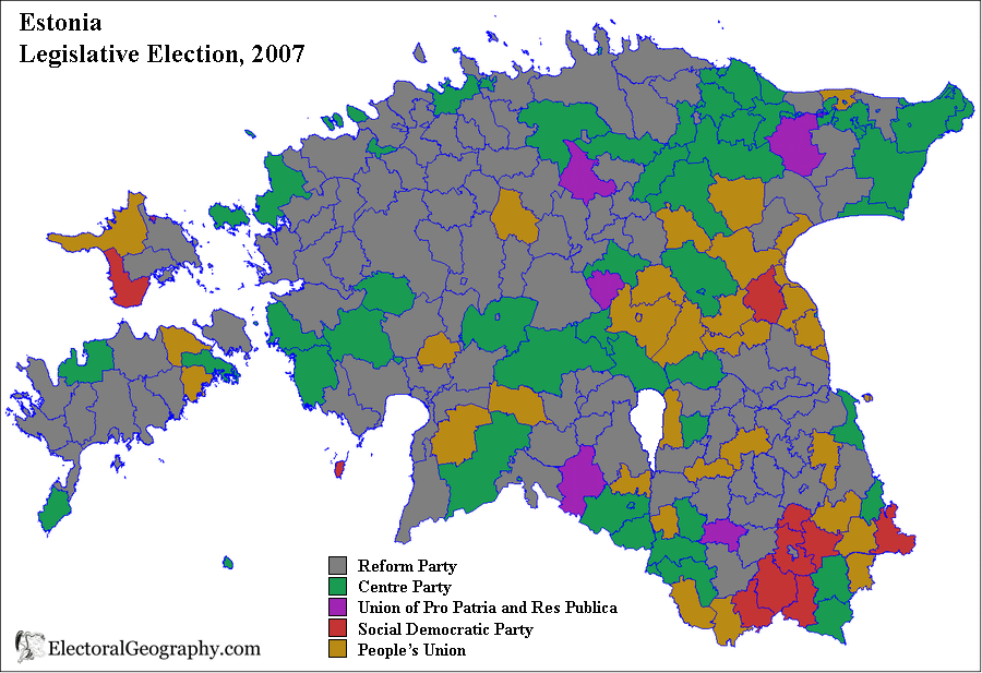 estonia legislative eleciton 2007 municipalities map