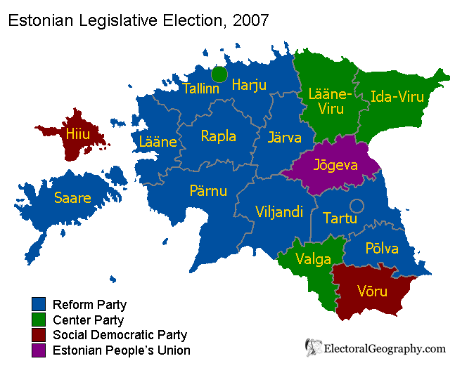 estonia legislative election 2007 map