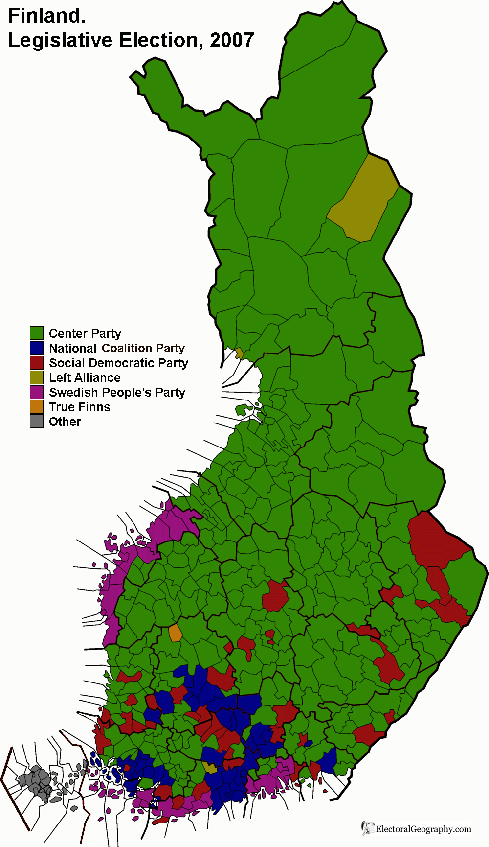 finland legislative election 2007 municipalities map