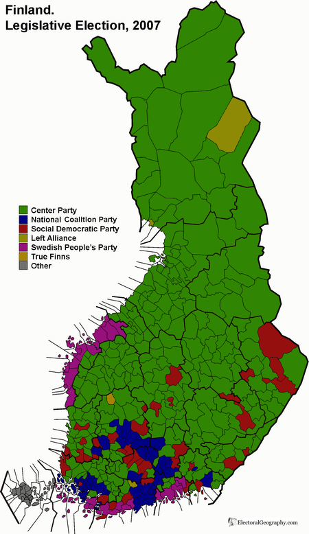 finland legislative eleciton 2007 map municipalities