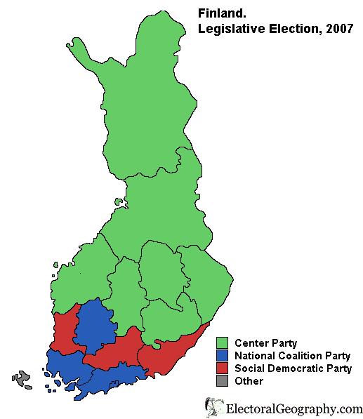 finland legislative election 2007 map