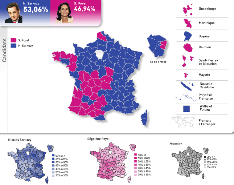 франция президентские выборы 2007 второй тур карта