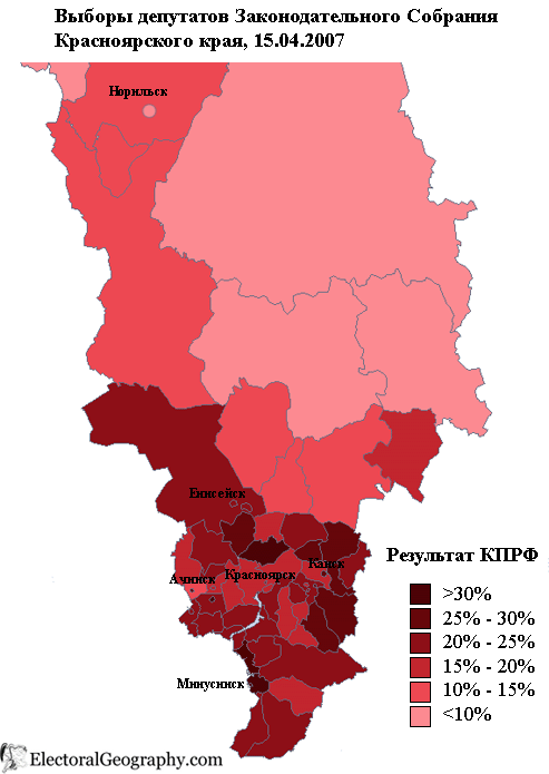красноярский край выборы законодательное собрание 2007 карта кпрф