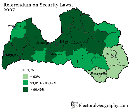 Map of the results of the security referendum in Latvia, 2007