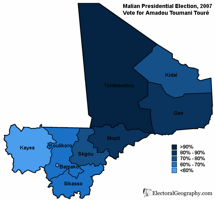 malian presidential election 2007 map toure