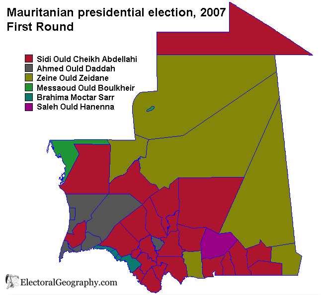mauritania presidential election 2007 map departments