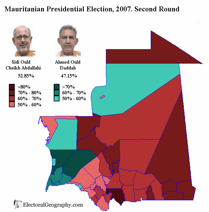 mauritania presidential election 2007 map second round departments