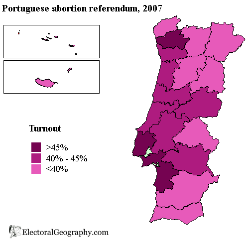 2007 portugal abortion referendum turnout map
