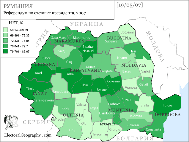 Карта референдума по отставке президента Румынии, 2007
