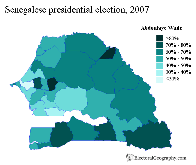 senegal presidential election 2007 map wade