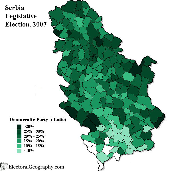 serbia legislative eleciton 2007 democratic party tadic boris map
