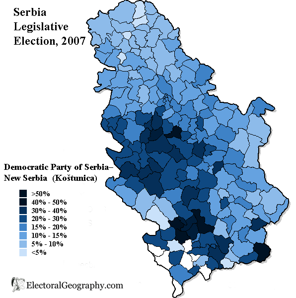 serbia legislative election 2007 democratic party of serbia map 