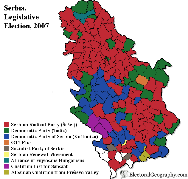 serbia legislative election 2007 map