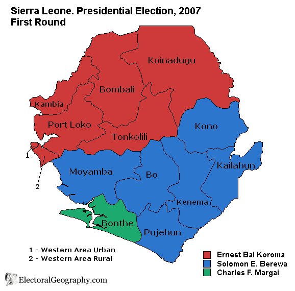 сьерра-леоне президентские выборы 2007 карта первый тур