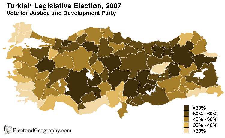 турция парламентские выборы 2007 карта результаты