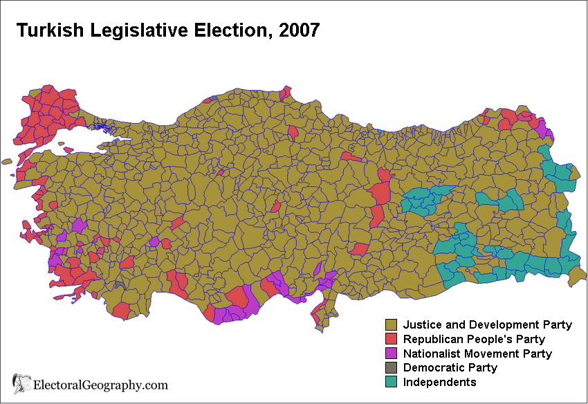 турция парламентские выборы 2007 карта результаты