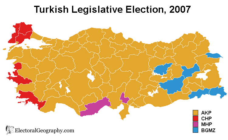 turkey legislative elction 2007 results map