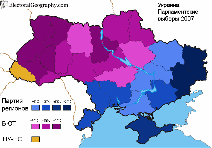 украина парламентские выборы 2007 карта